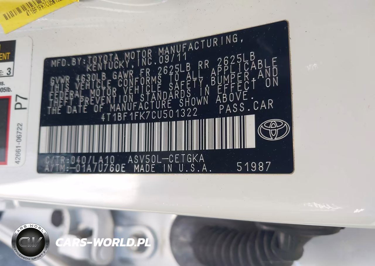 2012 Toyota Camry Xle VIN:4T1BF1FK7CU501322 - 9