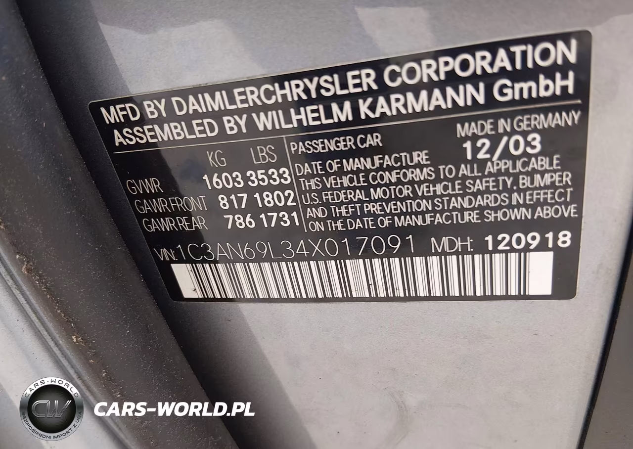 2004 Chrysler Crossfire VIN:1C3AN69L34X017091 - 9