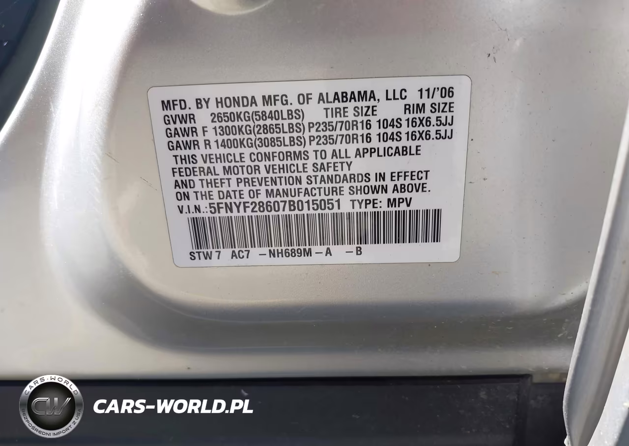 2007 Honda Pilot Ex-L VIN:5FNYF28607B015051 - 9