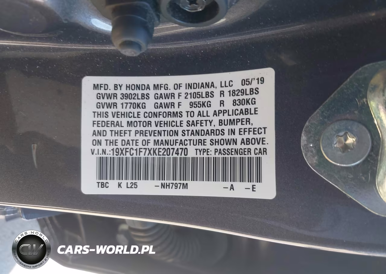 2019 Honda Civic Ex-L VIN:19XFC1F7XKE207470 - 9