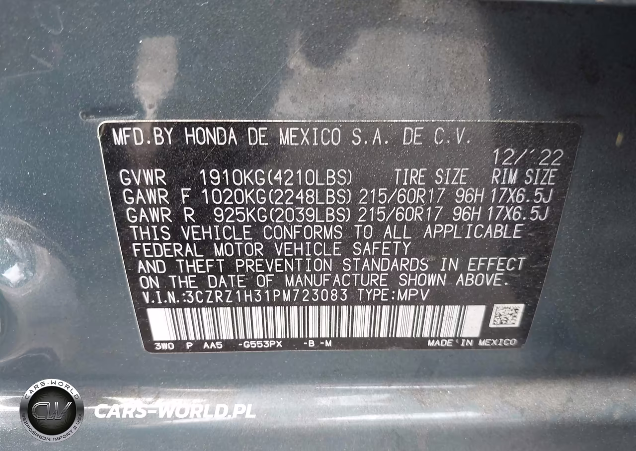 2023 Honda Hr-V 2Wd Lx VIN:3CZRZ1H31PM723083 - 9