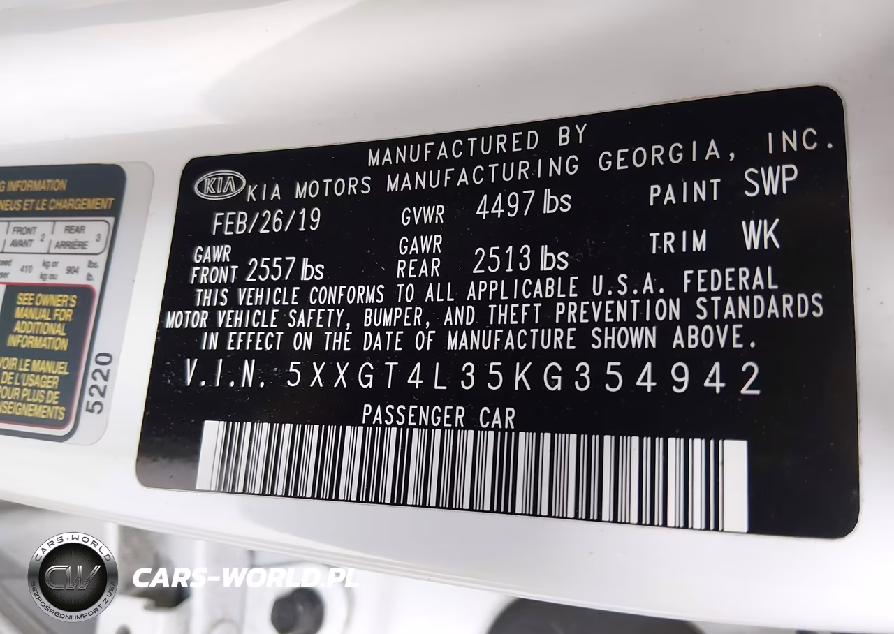 2019 Kia Optima Lx VIN:5XXGT4L35KG354942 - 9