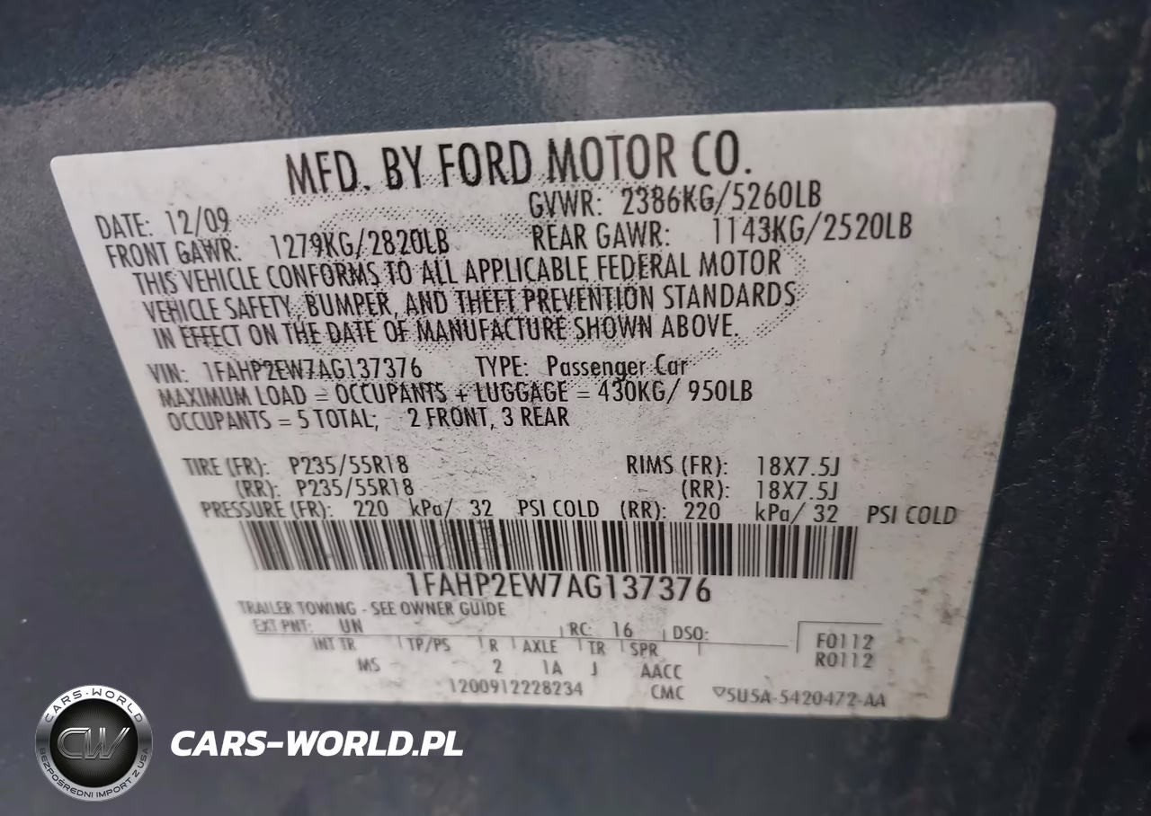 2010 Ford Taurus Sel VIN:1FAHP2EW7AG137376 - 9