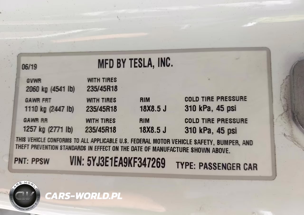 2019 Tesla Model 3 Long Range-Mid Range-Standard Range-Standard Range Plus VIN:5YJ3E1EA9KF347269 - 9