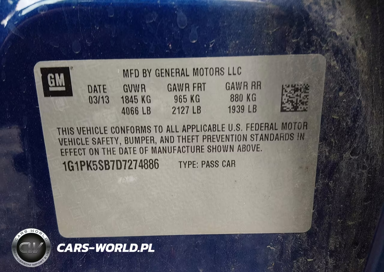 2013 Chevrolet Cruze Lt VIN:1G1PK5SB7D7274886 - 9