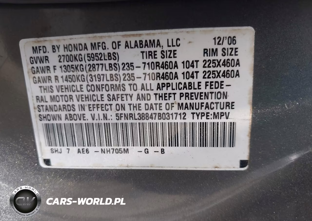 2007 Honda Odyssey Touring VIN:5FNRL38847B031712 - 9