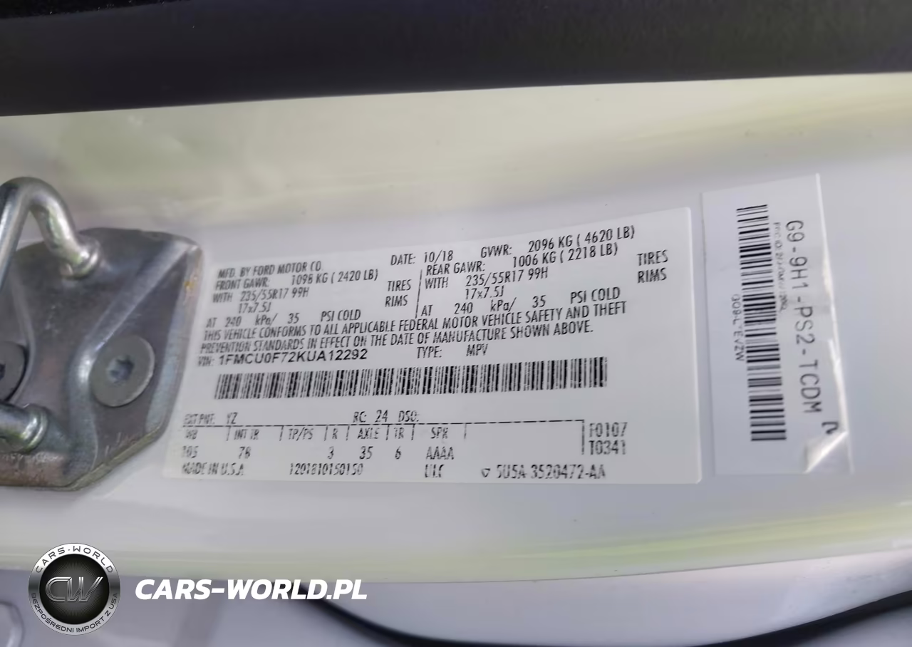 2019 Ford Escape S VIN:1FMCU0F72KUA12292 - 9