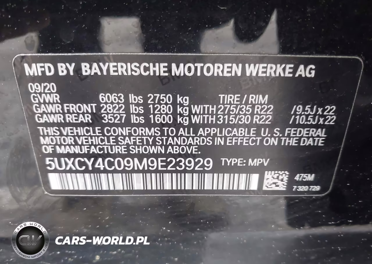 2021 BMW X6 Sdrive40I VIN:5UXCY4C09M9E23929 - 9
