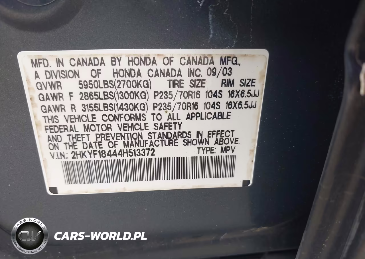 2004 Honda Pilot Ex VIN:2HKYF18444H513372 - 9