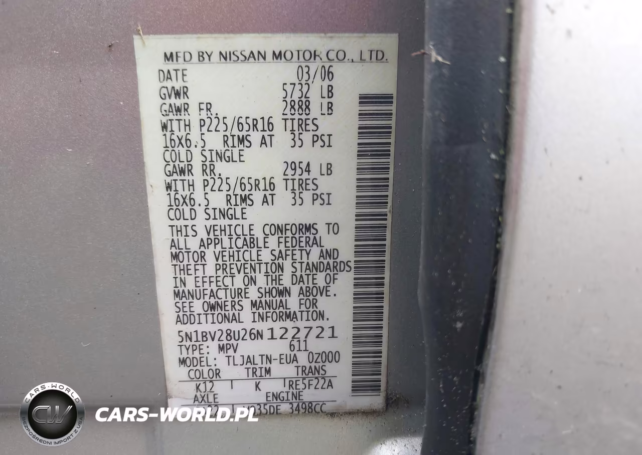 2006 Nissan Quest 3.5 Sl VIN:5N1BV28U26N122721 - 9