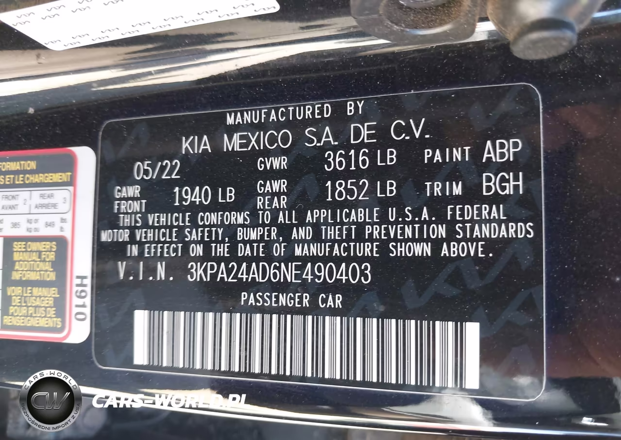 2022 Kia Rio S VIN:3KPA24AD6NE490403 - 9