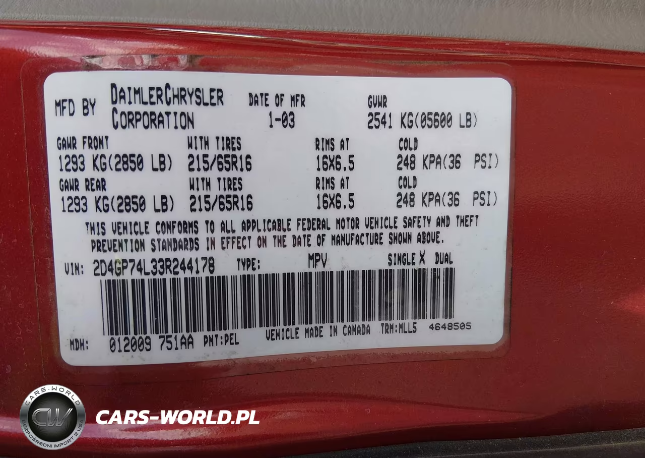 2003 Dodge Grand Caravan Ex VIN:2D4GP74L33R244178 - 9