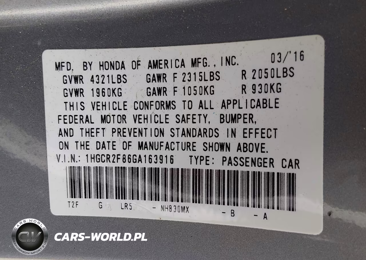 2016 Honda Accord Ex-L VIN:1HGCR2F86GA163916 - 9