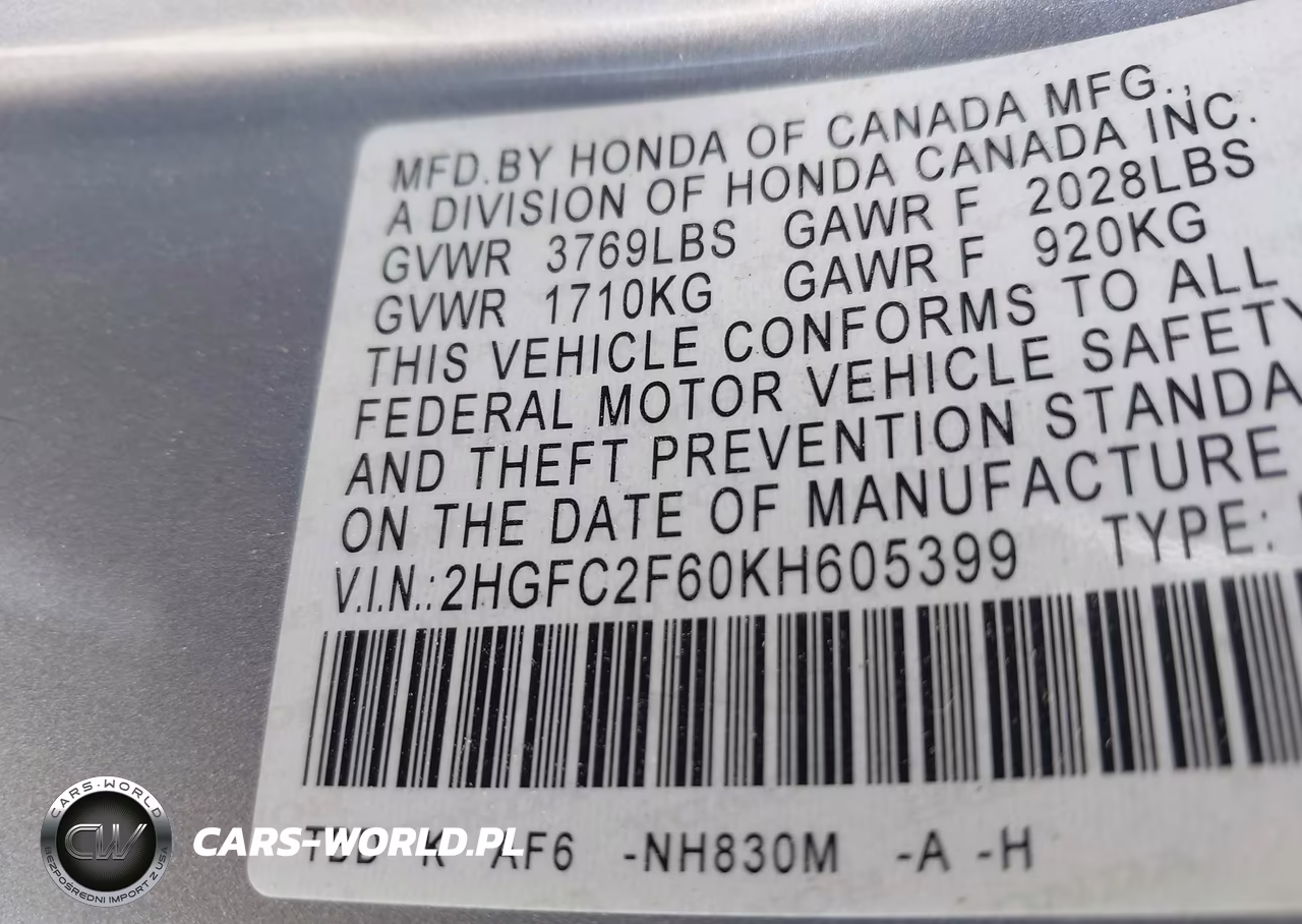 2019 Honda Civic Lx VIN:2HGFC2F60KH605399 - 9