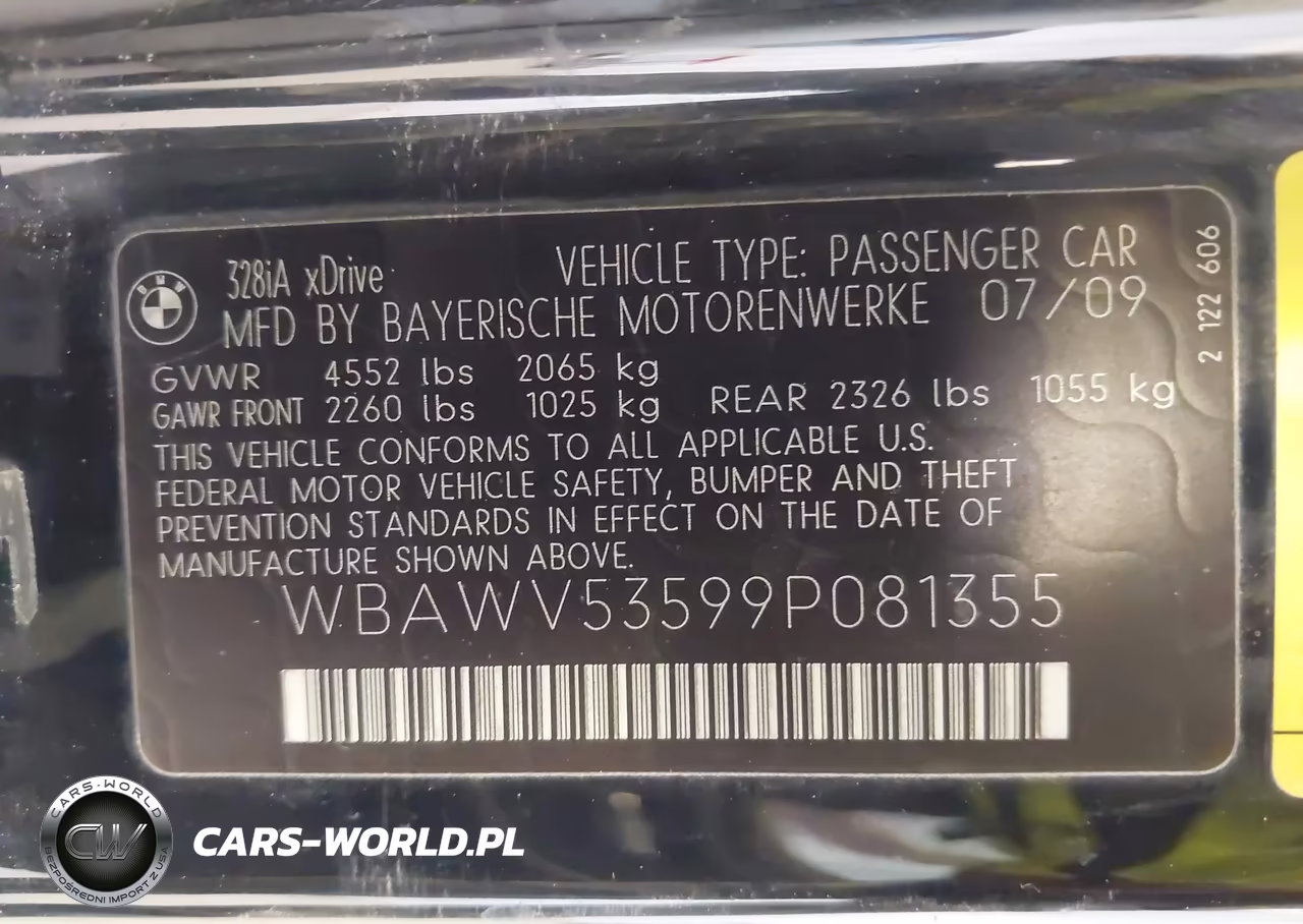 2009 BMW 3 Series 328I xDrive VIN:WBAWV53599P081355 - 9