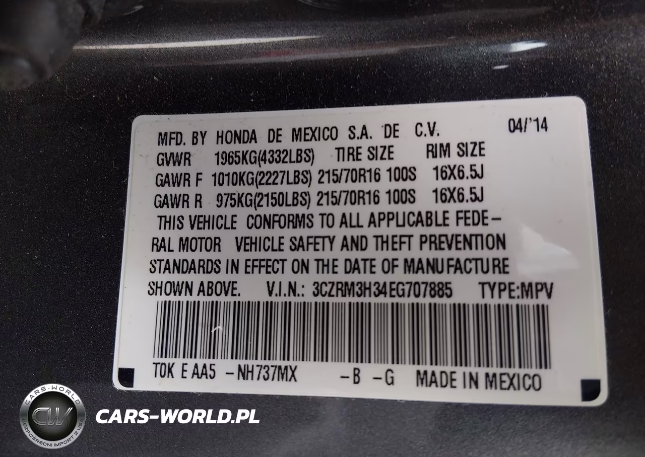 2014 Honda Cr-V Lx VIN:3CZRM3H34EG707885 - 9