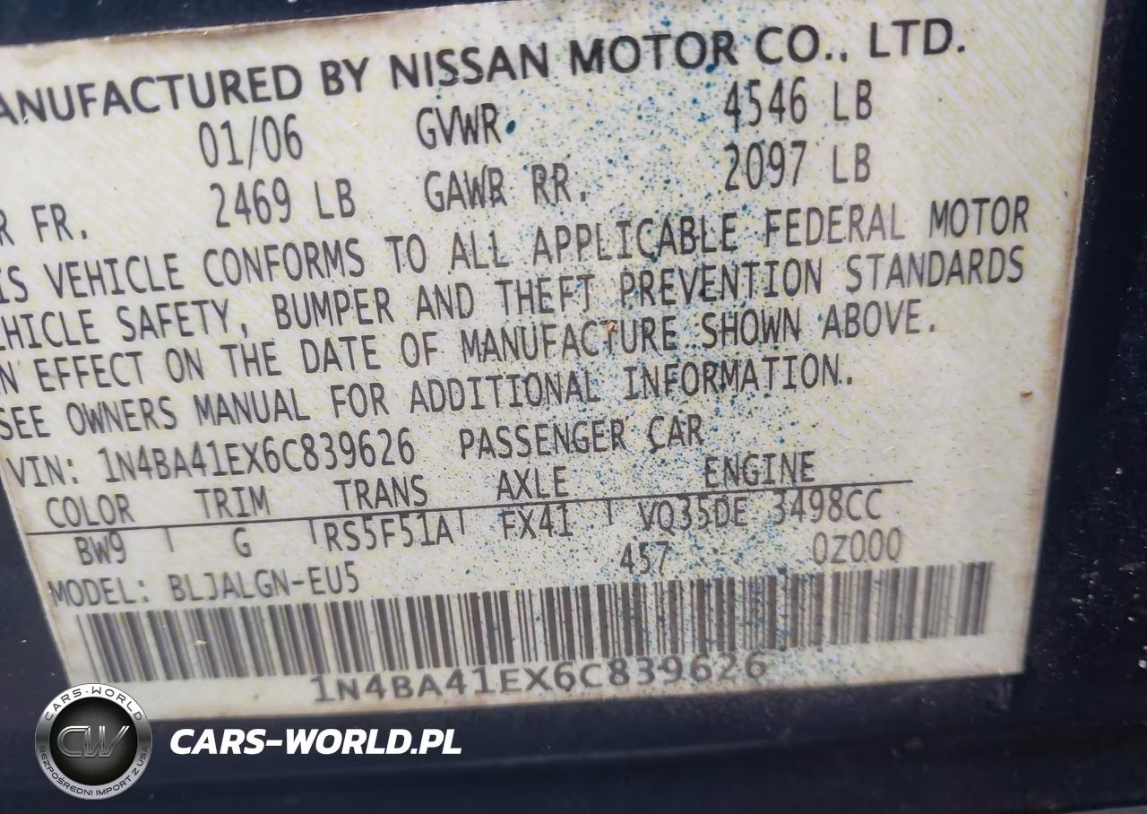 2006 Nissan Maxima 3.5 Sl VIN:1N4BA41EX6C839626 - 9
