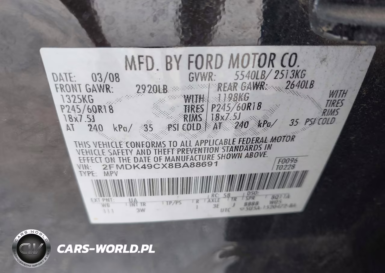 2008 Ford Edge Limited VIN:2FMDK49CX8BA88691 - 9