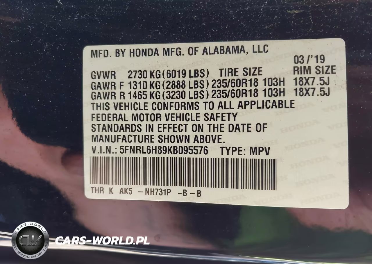 2019 Honda Odyssey Touring VIN:5FNRL6H89KB095576 - 9