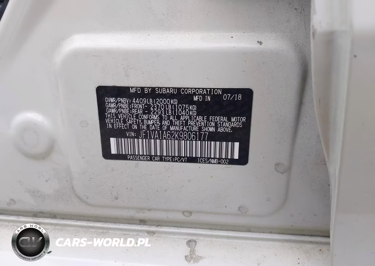 2019 Subaru Wrx VIN:JF1VA1A62K9806177 - 9
