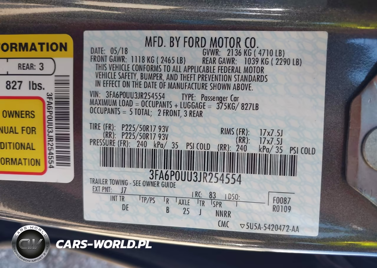 2018 Ford Fusion Hybrid S VIN:3FA6P0UU3JR254554 - 9