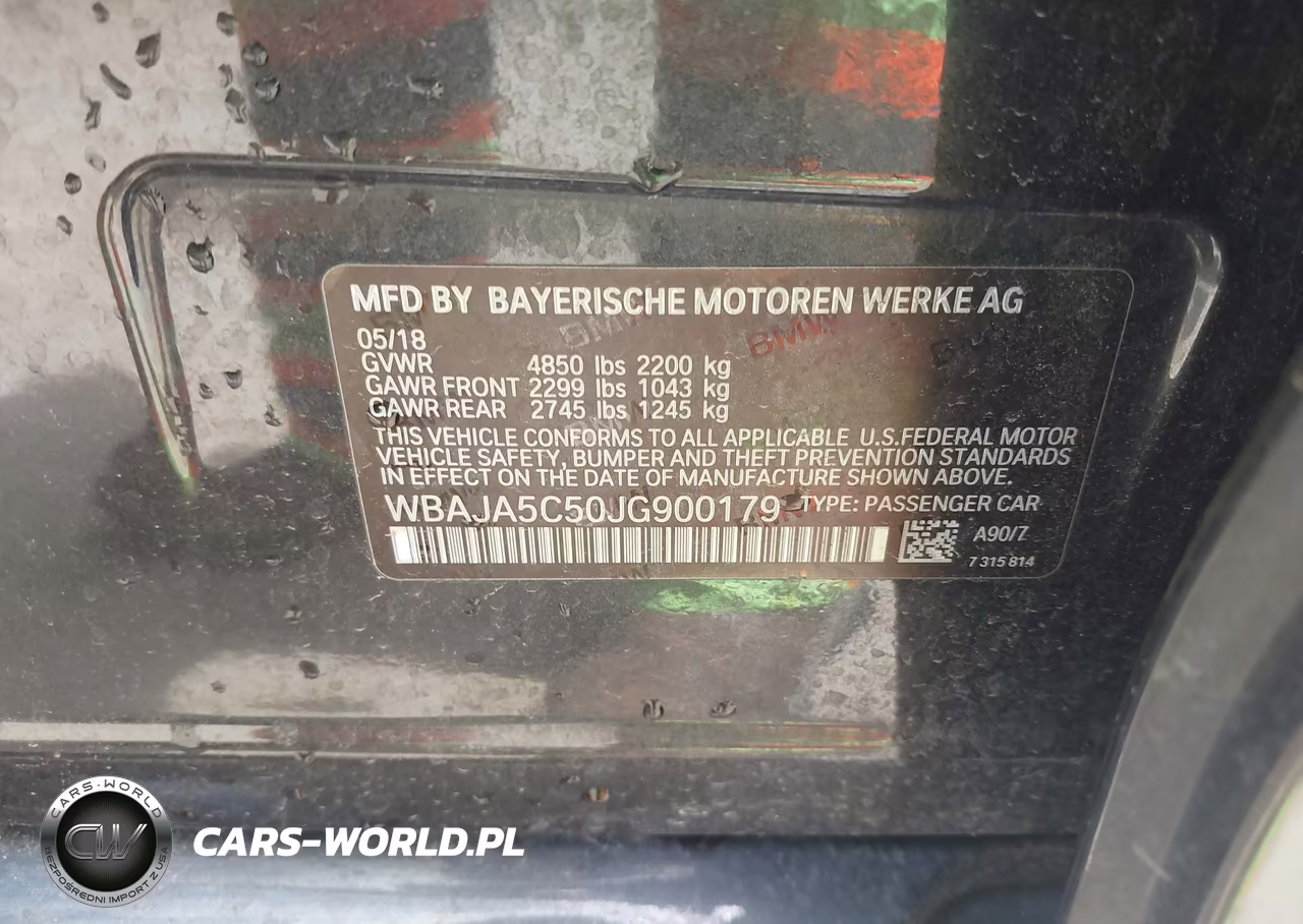 2018 BMW 530I VIN:WBAJA5C50JG900179 - 9