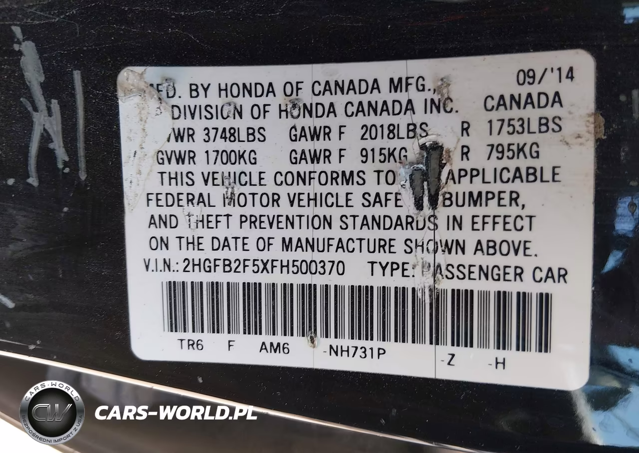 2015 Honda Civic Lx VIN:2HGFB2F5XFH500370 - 9