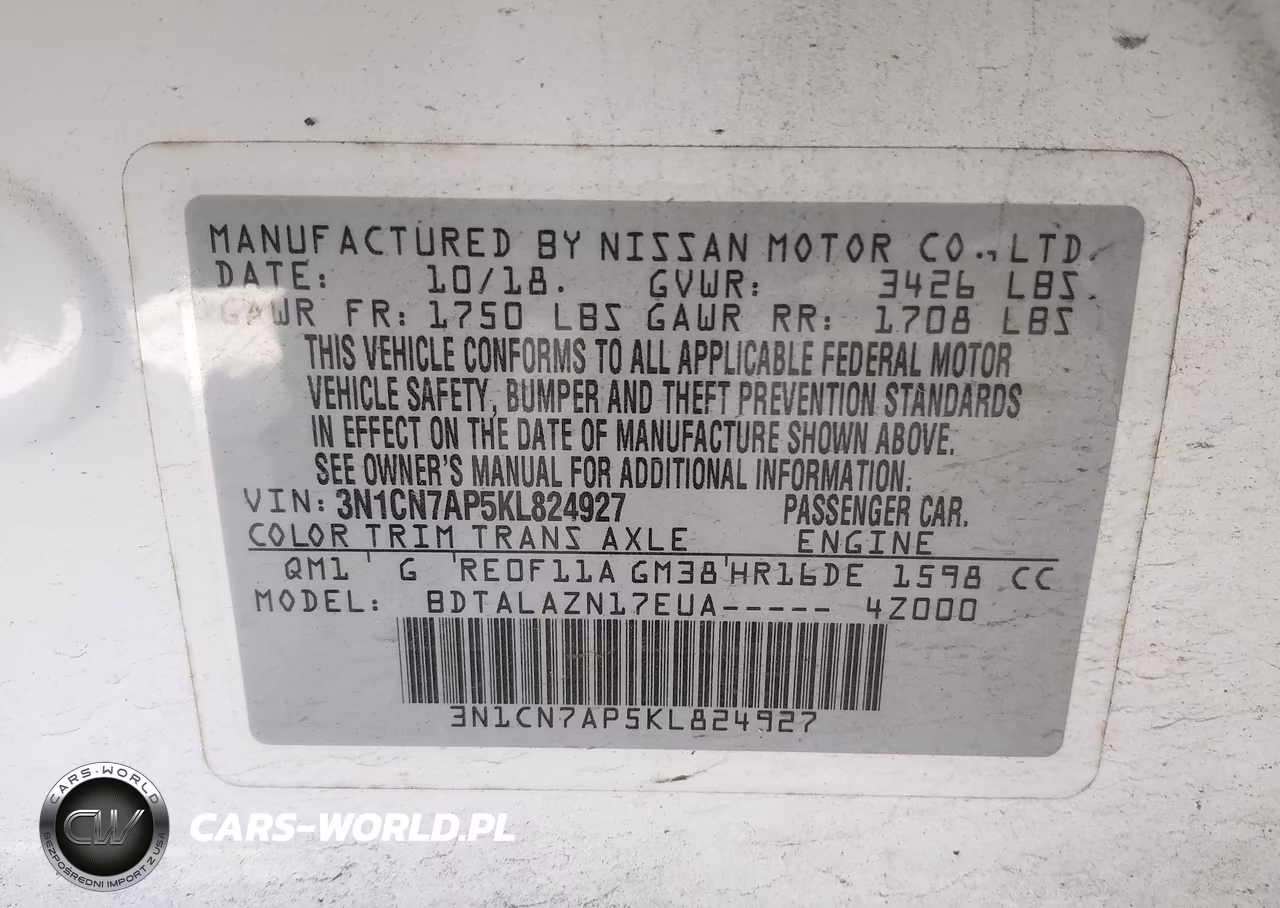 2019 Nissan Versa 1.6 S+ VIN:3N1CN7AP5KL824927 - 9