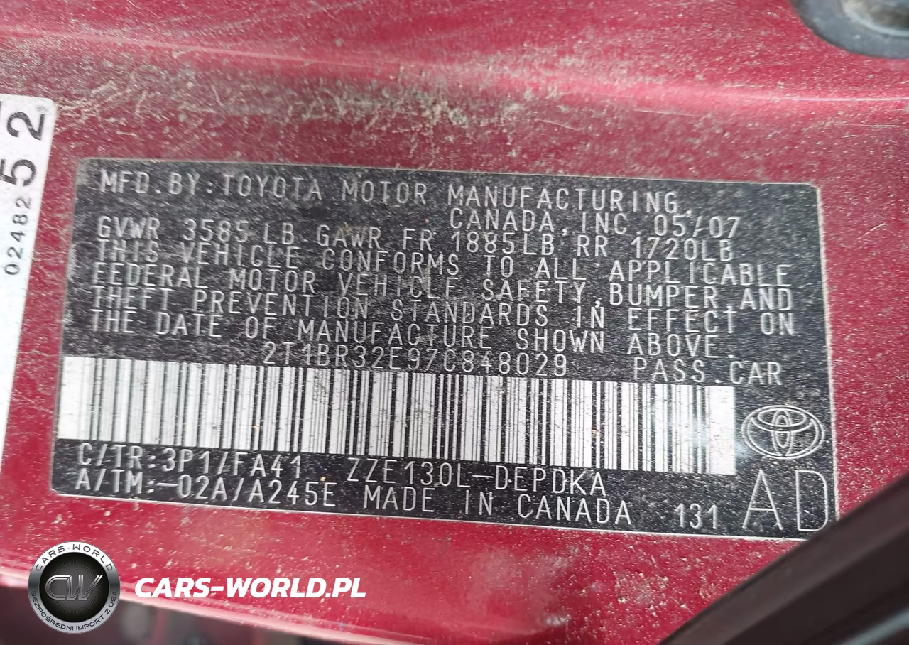 2007 Toyota Corolla Ce VIN:2T1BR32E97C848029 - 9