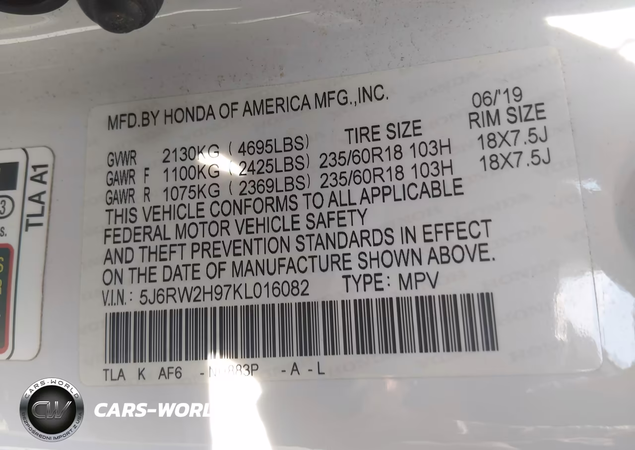 2019 Honda Cr-V Touring VIN:5J6RW2H97KL016082 - 9