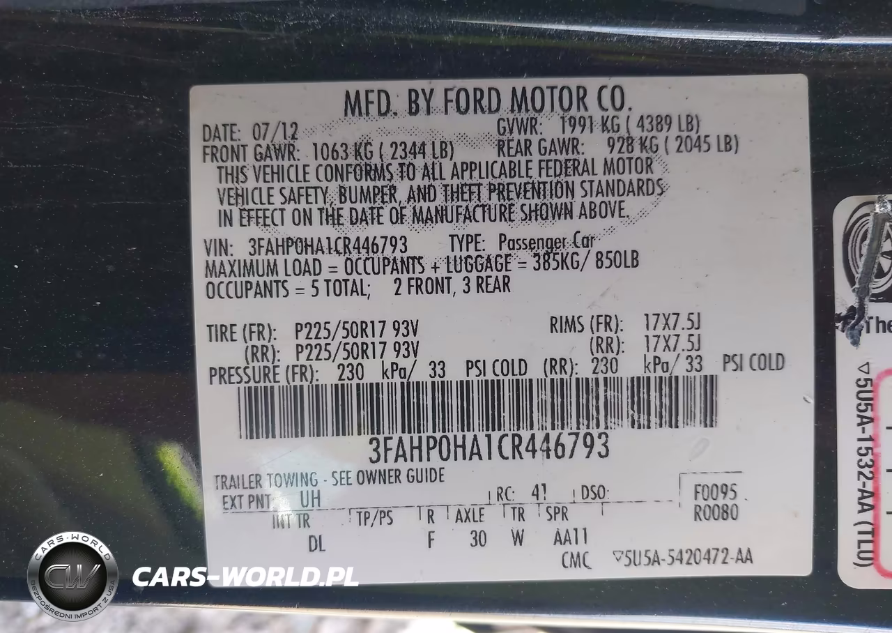 2012 Ford Fusion Se VIN:3FAHP0HA1CR446793 - 9