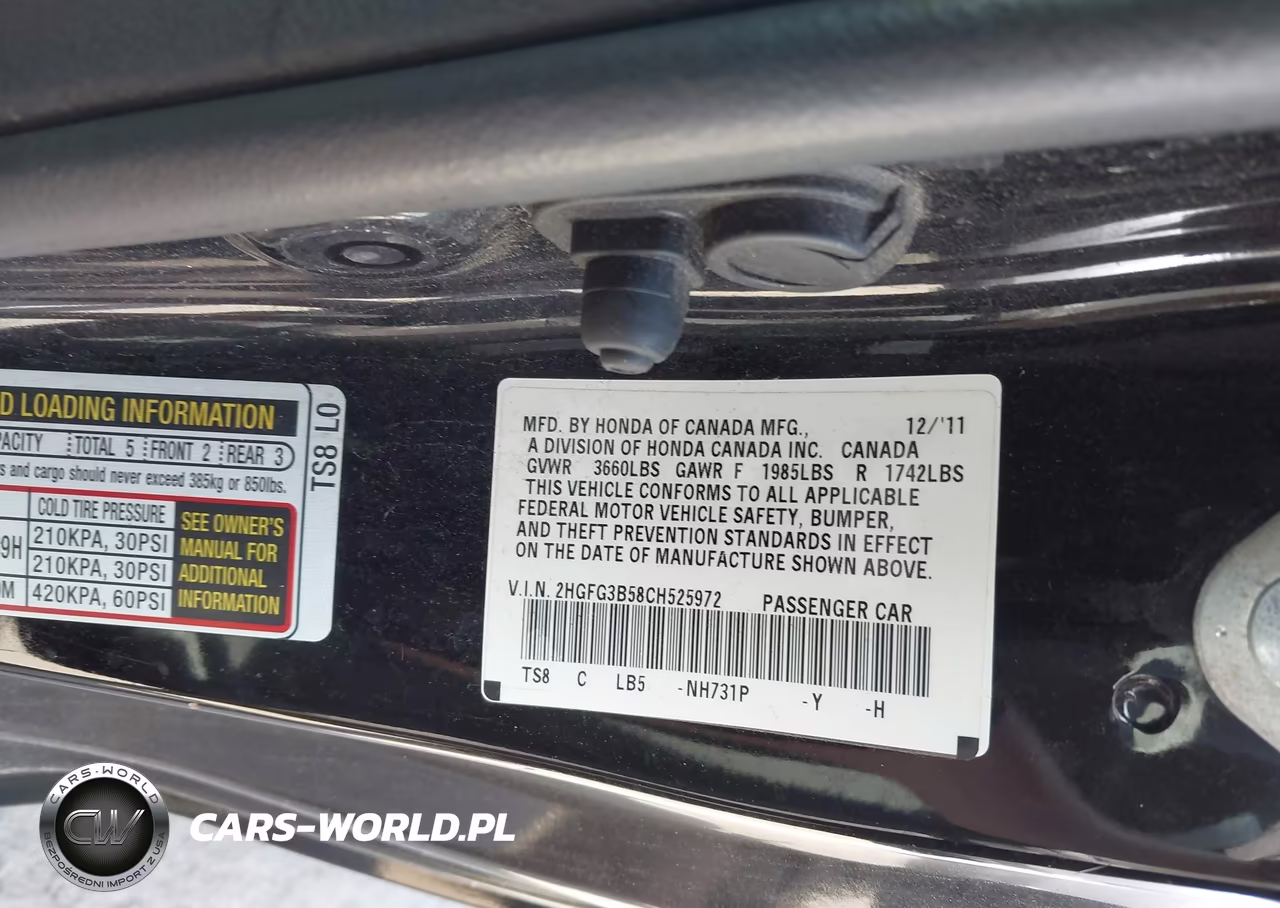 2012 Honda Civic Lx VIN:2HGFG3B58CH525972 - 9