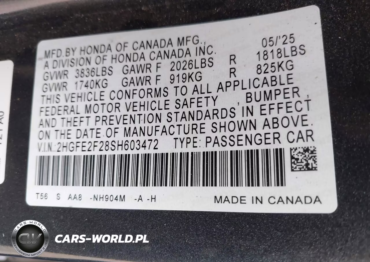 2025 Honda Civic Lx VIN:2HGFE2F28SH603472 - 9