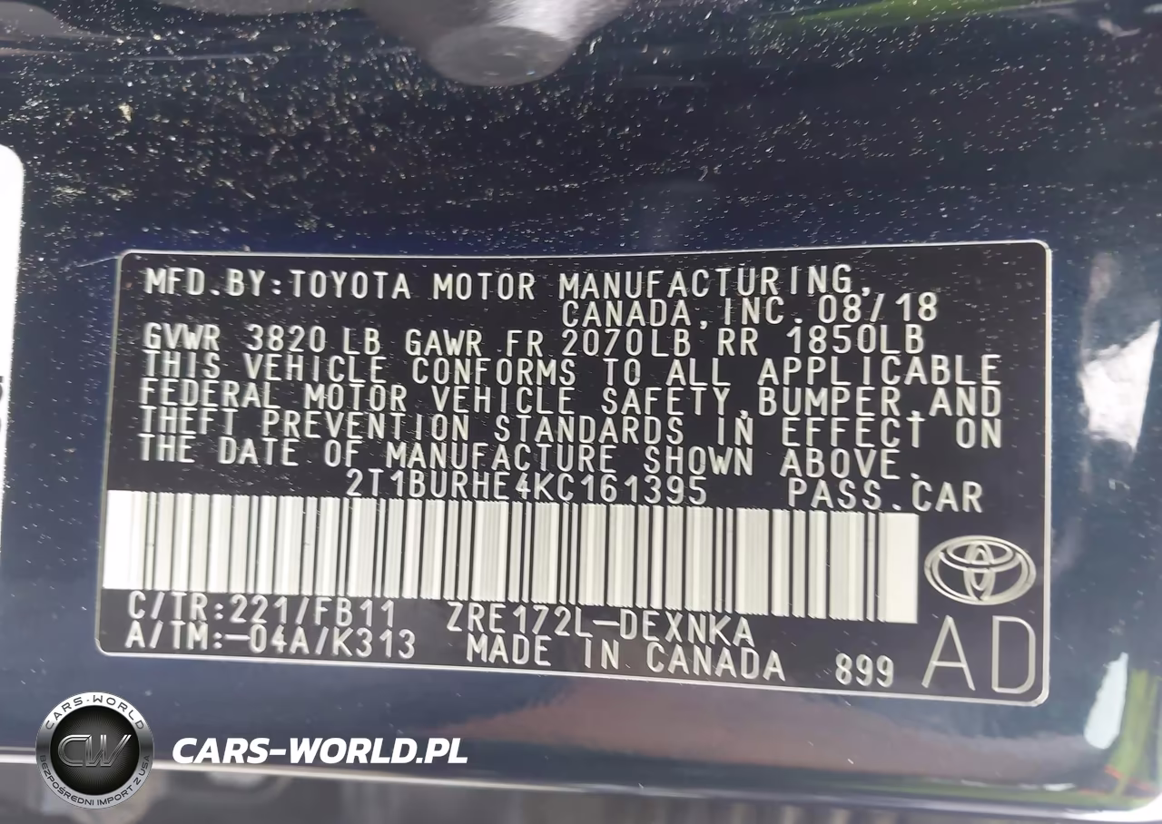 2019 Toyota Corolla Le VIN:2T1BURHE4KC161395 - 9