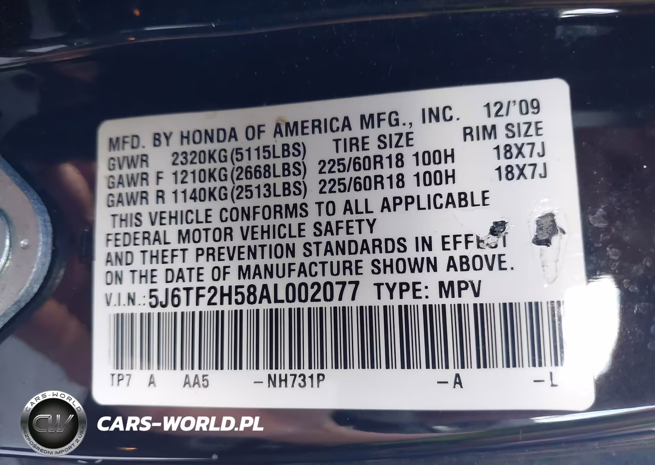 2010 Honda Accord Crosstour Ex-L VIN:5J6TF2H58AL002077 - 9