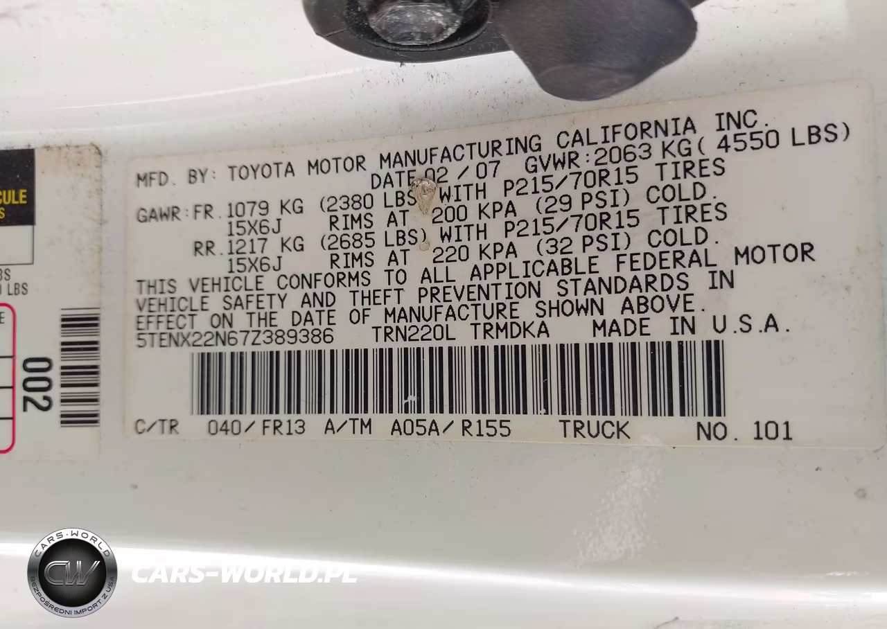 2007 Toyota Tacoma VIN:5TENX22N67Z389386 - 9