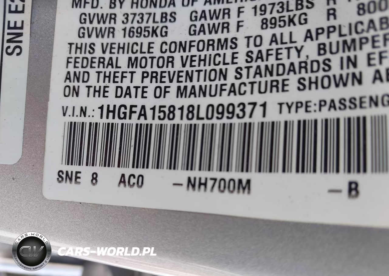 2008 Honda Civic Ex VIN:1HGFA15818L099371 - 9