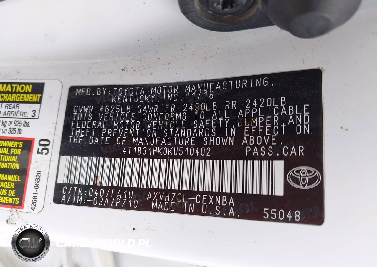 2019 Toyota Camry Hybrid Le VIN:4T1B31HK0KU510402 - 9