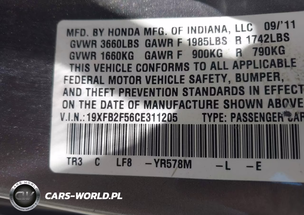 2012 Honda Civic Lx VIN:19XFB2F56CE311205 - 9