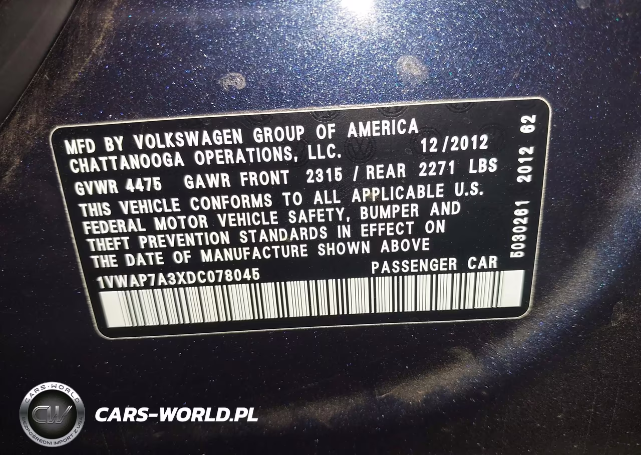 2013 Volkswagen Passat 2.5L S VIN:1VWAP7A3XDC078045 - 9