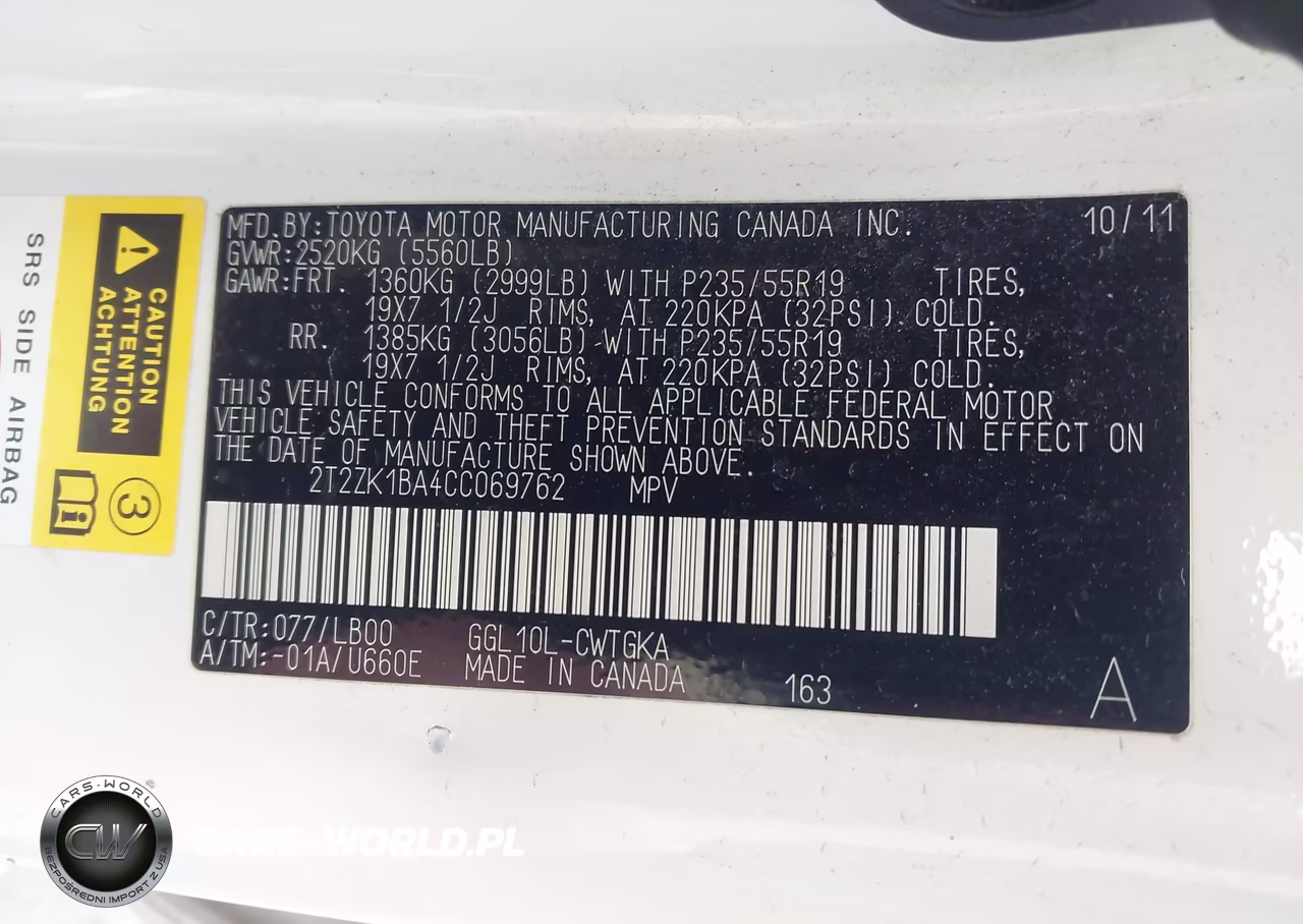 2012 Lexus Rx 350 VIN:2T2ZK1BA4CC069762 - 9