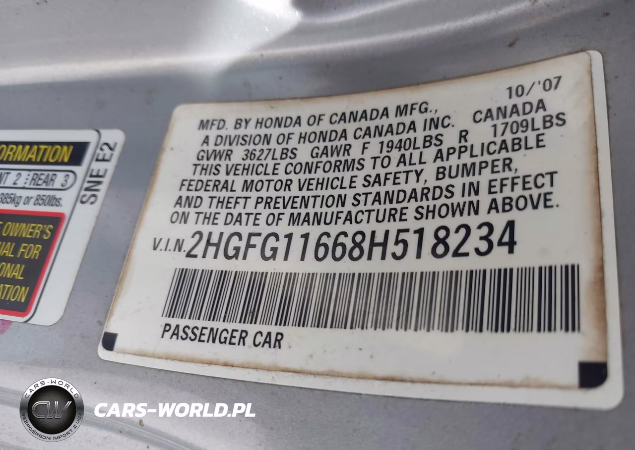 2008 Honda Civic Lx VIN:2HGFG11668H518234 - 9