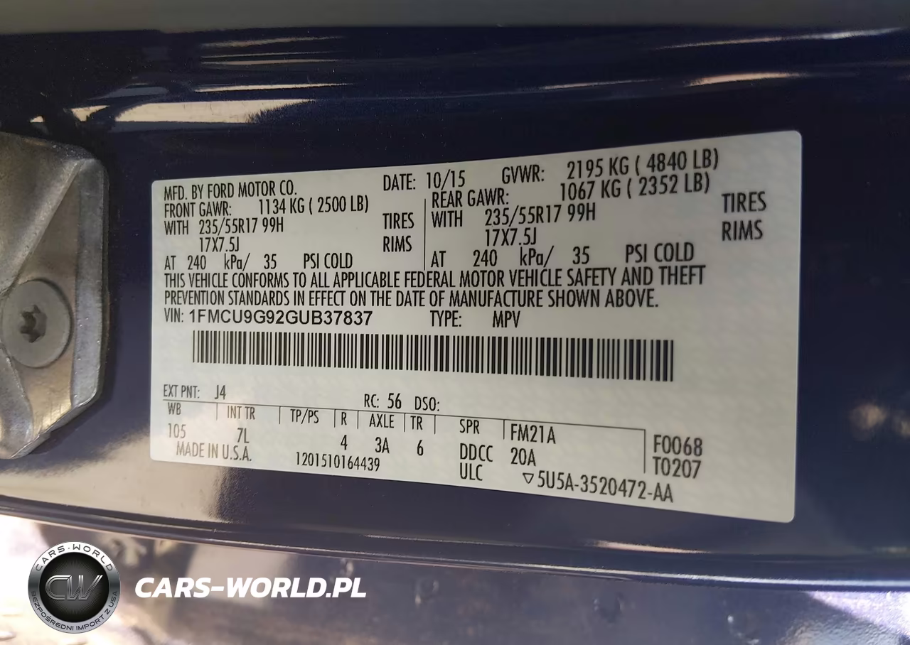 2016 Ford Escape Se VIN:1FMCU9G92GUB37837 - 9