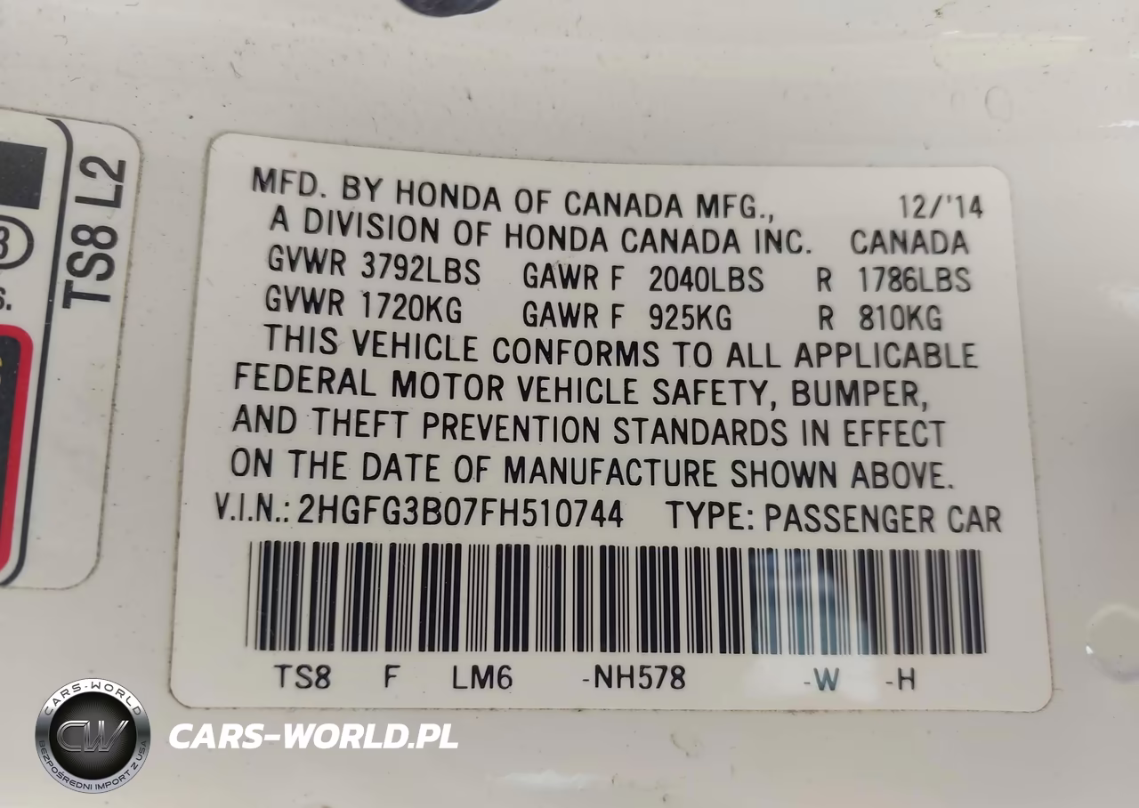 2015 Honda Civic Ex-L VIN:2HGFG3B07FH510744 - 9