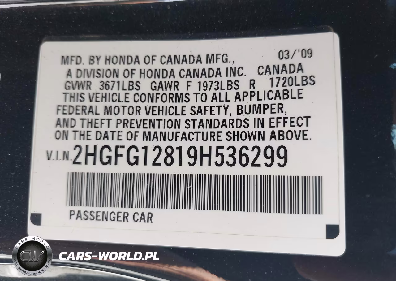 2009 Honda Civic Ex VIN:2HGFG12819H536299 - 9