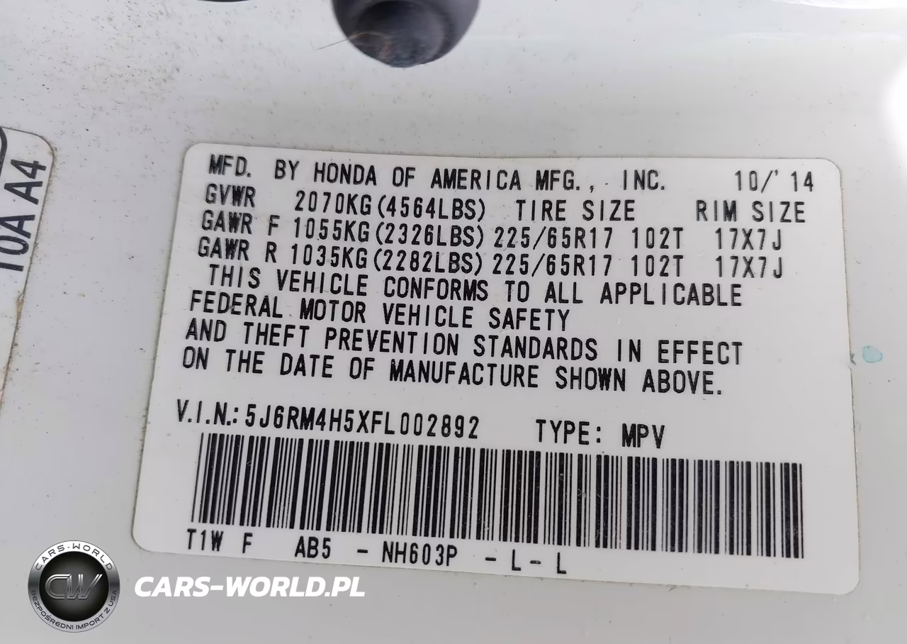 2015 Honda Cr-V Ex VIN:5J6RM4H5XFL002892 - 9