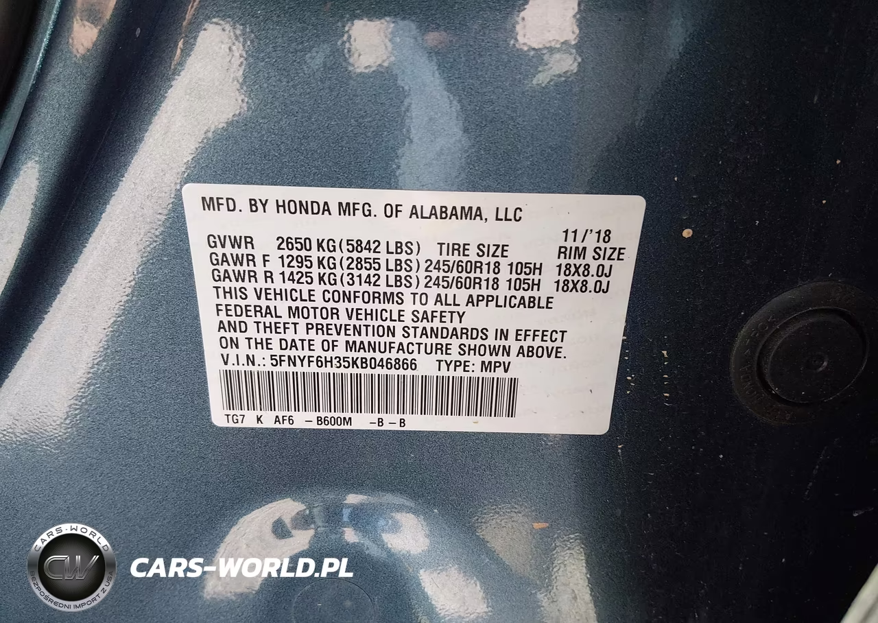 2019 Honda Pilot Ex VIN:5FNYF6H35KB046866 - 9
