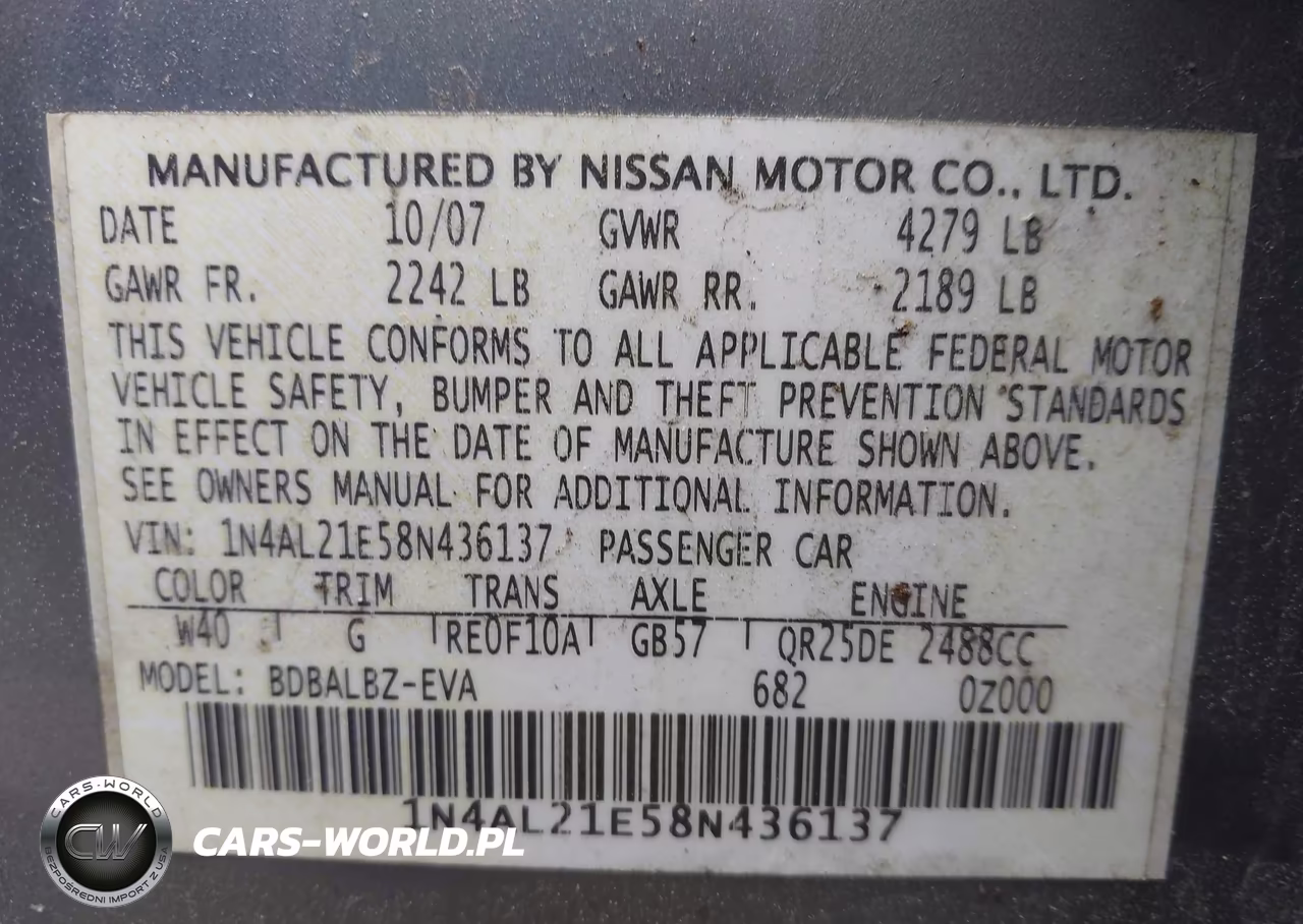 2008 Nissan Altima 2.5 Sl VIN:1N4AL21E58N436137 - 9