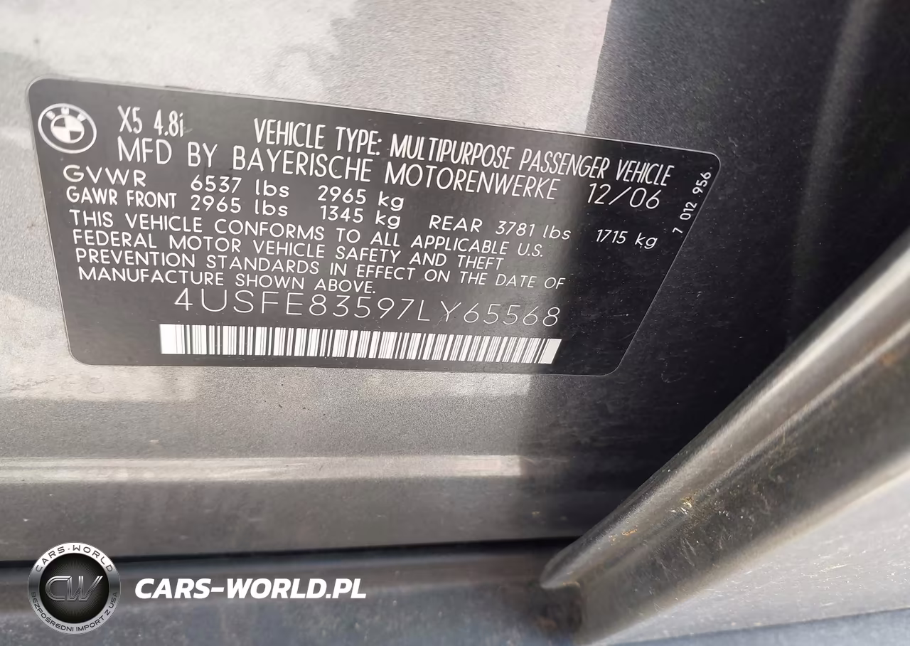 2007 BMW X5 4.8I VIN:4USFE83597LY65568 - 9