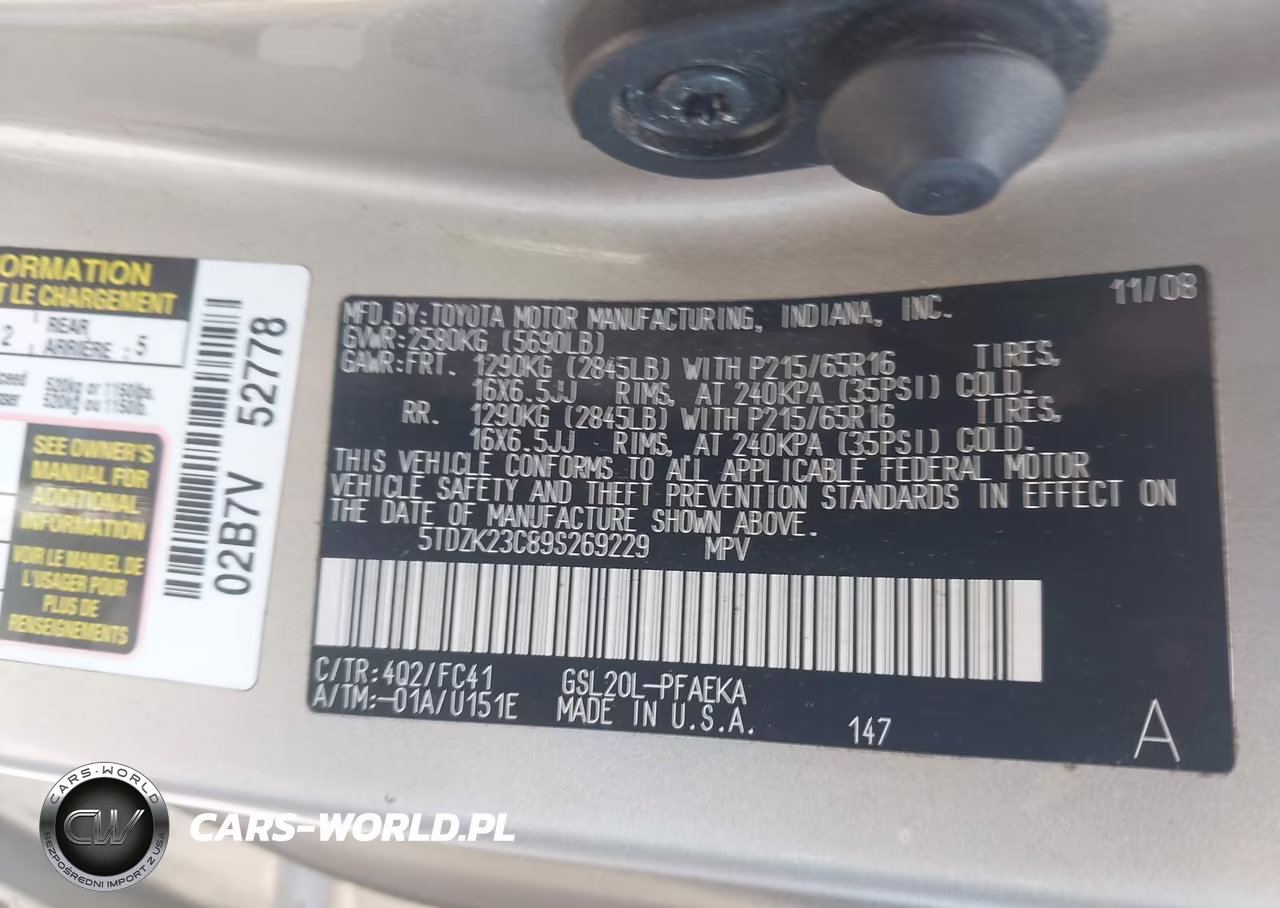 2009 Toyota Sienna Le VIN:5TDZK23C89S269229 - 9